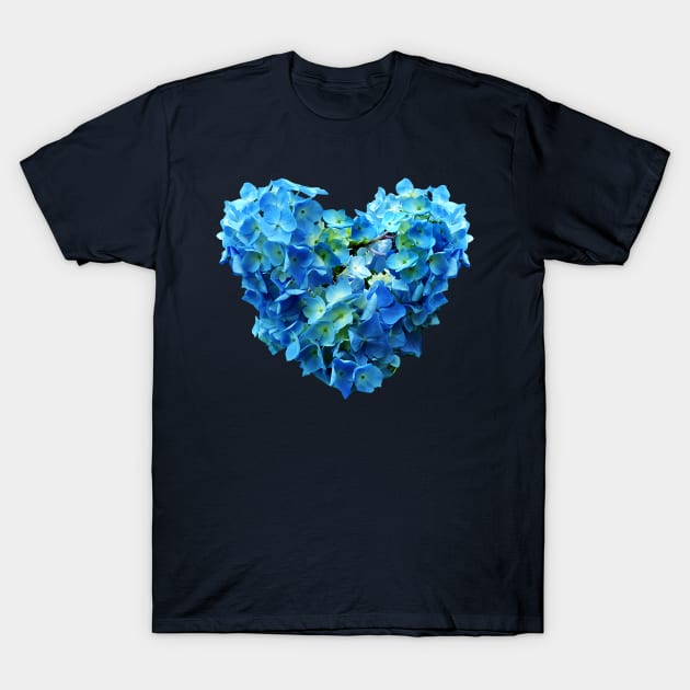 Hydrangeas - Blue Hydrangea Heart T-Shirt by SusanSavad